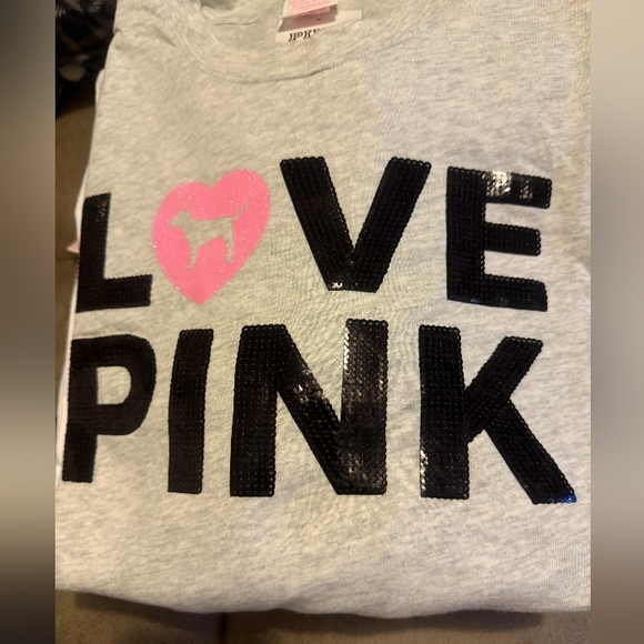 PINK Victoria's Secret Tops - PINK Victoria's Secret Gray Shirt with Pink Accents